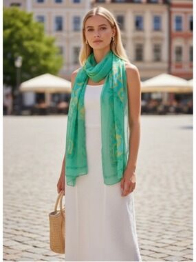 Bvlgari Silk Foulard Scarf One Size Green/Yellow